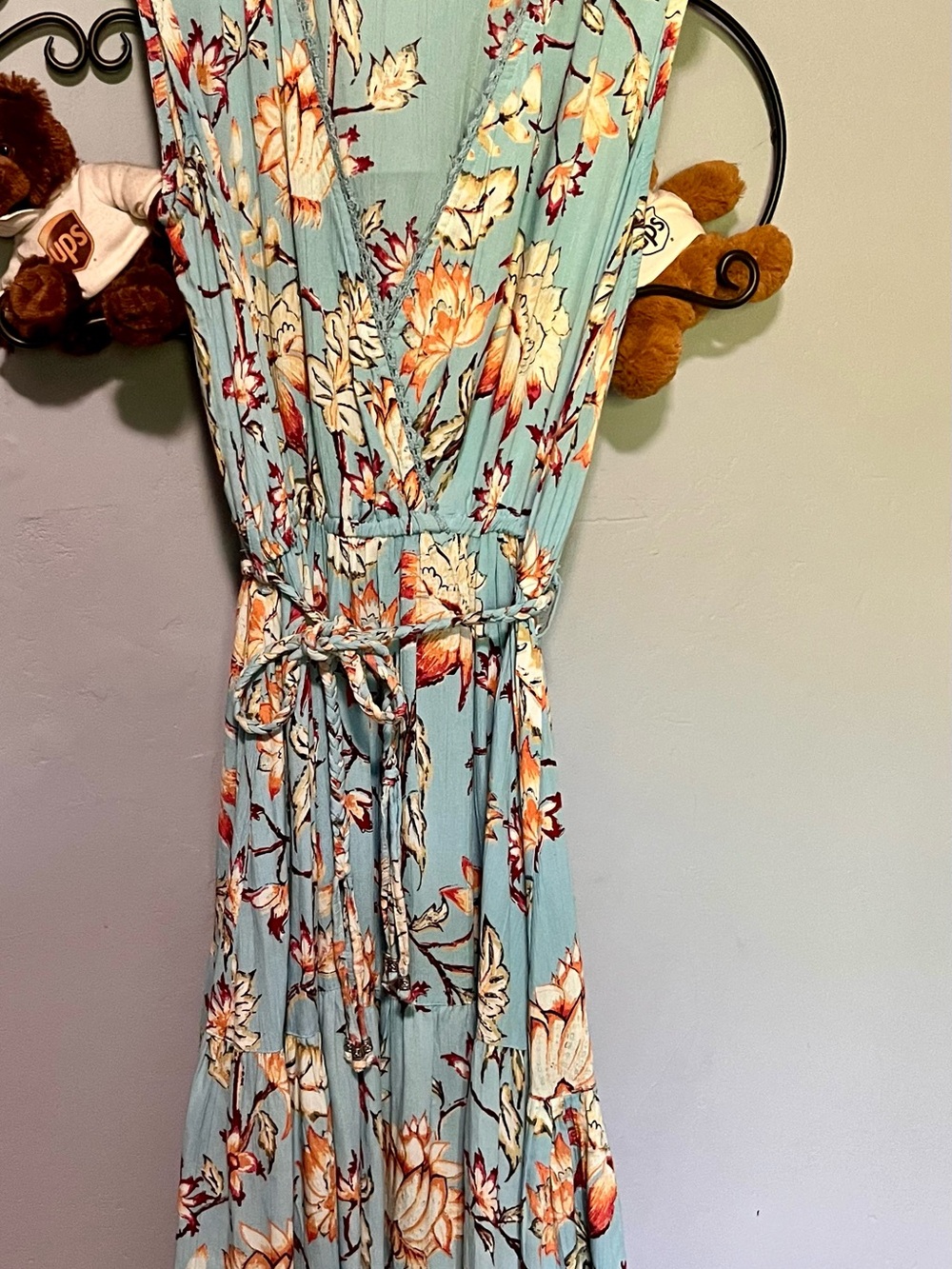 Nostalgia Mint Blue Floral Maxi Dress with Cream & Rust Accents